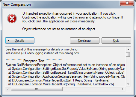 DBComparer NullReferenceException